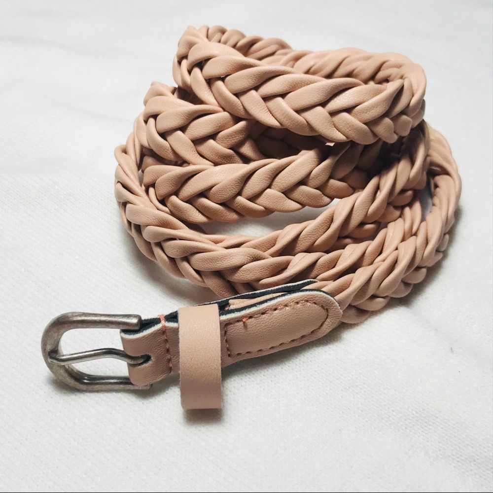 Blush pink weave skinny belt, L